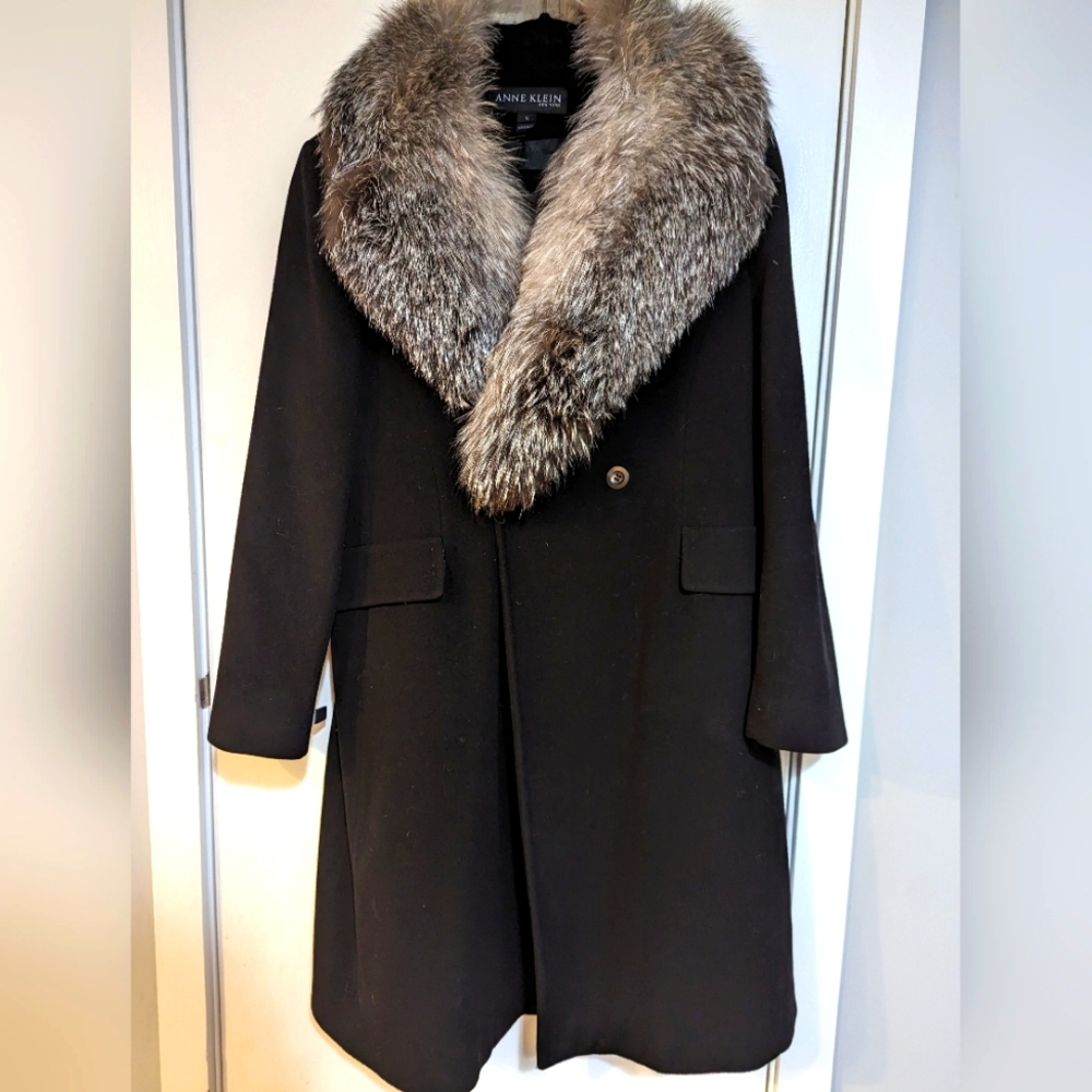Anne Klein wool and genuine fur coat